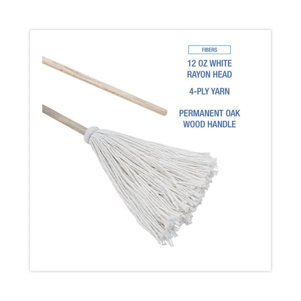 Boardwalk Handle/Deck Mops, 12 Oz White Rayon Head, 48" Oak Wood Handle, 6/Pack 4 Boardwalk Handle/Deck Mops, 12 Oz White Rayon Head, 48" Oak Wood Handle, 6/Pack - Image 4