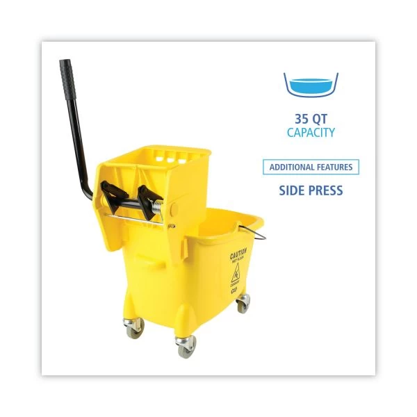 Boardwalk Pro-Pac Side-Squeeze Wringer/Bucket Combo, 8.75 Gal, Yellow/Silver 3 Boardwalk Pro-Pac Side-Squeeze Wringer/Bucket Combo, 8.75 Gal, Yellow/Silver - Image 3