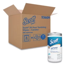 Scott 24-Hour Sanitizing Wipes, 1-Ply, 4.5 X 8.25, Fresh, White, 75/Canister, 6 Canisters/Carton