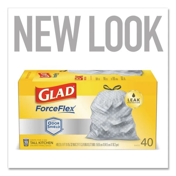 Glad 13-gal ForceFlexPlus Drawstring Bags, White, Large Size, 13 Gallons, 40/Box, 6/Carton 2 Glad 13-gal ForceFlexPlus Drawstring Bags, White, Large Size, 13 Gallons, 40/Box, 6/Carton - Image 2