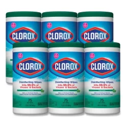 Clorox Disinfecting Wipes, 1-Ply, 7 X 8, Fresh Scent, White, 75/Canister, 6 Canisters/Carton