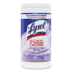 LYSOL Brand Disinfecting Wipes, 1-Ply, 7 X 7.25, Early Morning Breeze, White, 80 Wipes/Canister, 6 Canisters/Carton