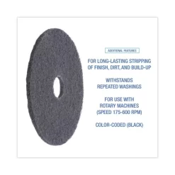 Boardwalk Standard High Performance Stripping Floor Pads, 17" Diameter, Black, 5/Carton -Professional cleaning tool store 725cc9aec4518ed8d7ed95378118fb373d