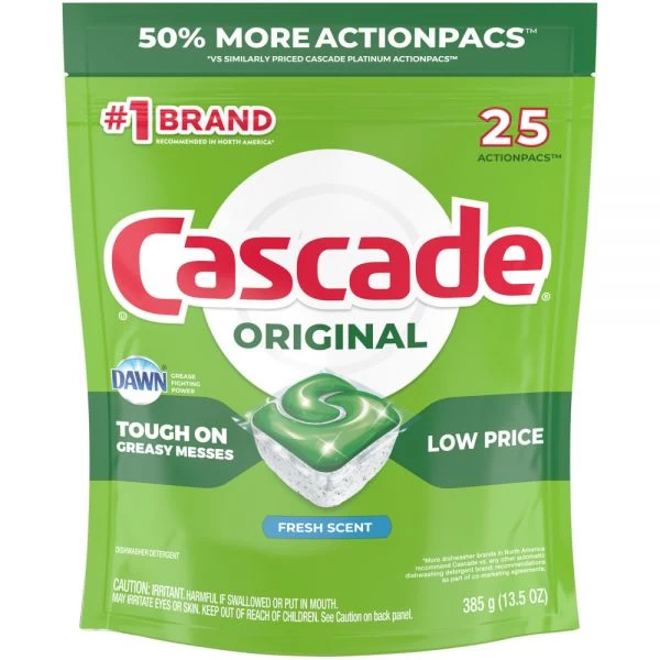 Cascade ActionPacs Dishwasher Detergent Pods, Fresh Scent, 25 Per Pack, Case Of 5 Packs 1 Cascade ActionPacs Dishwasher Detergent Pods, Fresh Scent, 25 Per Pack, Case Of 5 Packs