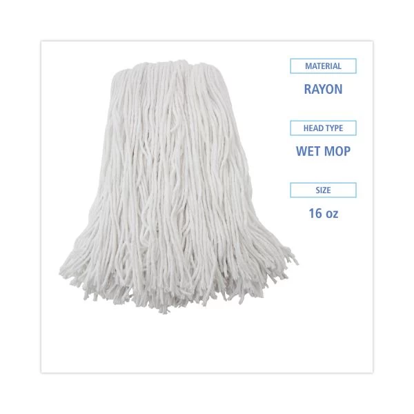 Boardwalk Premium Cut-End Wet Mop Heads, Rayon, 16oz, White, 12/Carton 3 Boardwalk Premium Cut-End Wet Mop Heads, Rayon, 16oz, White, 12/Carton - Image 3