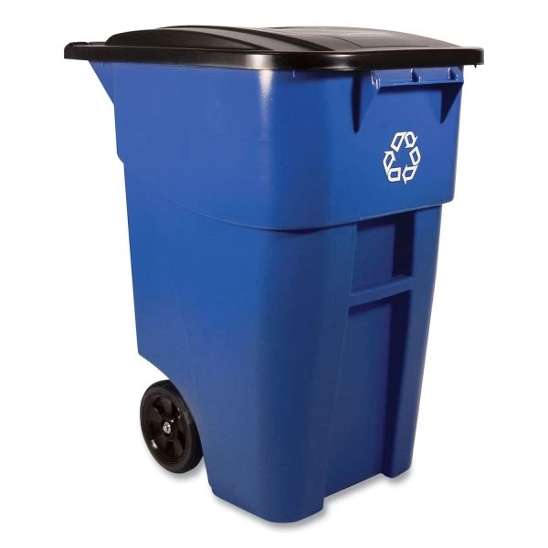 Rubbermaid Commercial Square Brute Recycling Rollout Container, 50 Gal, Plastic, Blue 1 Rubbermaid Commercial Square Brute Recycling Rollout Container, 50 Gal, Plastic, Blue