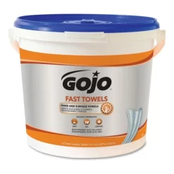GOJO FAST TOWELS Hand Cleaning Towels, Cloth, 9 X 10, Fresh Citrus, Blue, 225/Bucket