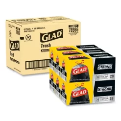 Glad Drawstring Large Trash Bags, 30 Gal, 1.05 Mil, 30" X 33", Black, 15 Bags/Box, 6 Boxes/Carton