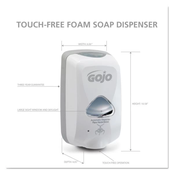GOJO TFX Touch-Free Automatic Foam Soap Dispenser, 1,200 ML, 4.1 X 6 X 10.6, Gray 9 GOJO TFX Touch-Free Automatic Foam Soap Dispenser, 1,200 ML, 4.1 X 6 X 10.6, Gray - Image 9