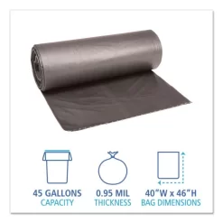 Boardwalk Low-Density Waste Can Liners, 45 Gal, 0.95 Mil, 40" X 46", Gray, 25 Bags/Roll, 4 Rolls/Carton -Professional cleaning tool store 7fc30f7f48d0ca8953cf83ed6ef25bd002