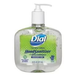 Dial Professional Antibacterial With Moisturizers Gel Hand Sanitizer, 16 Oz Pump Bottle, Fragrance-Free, 8/Carton
