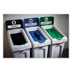 Rubbermaid Commercial Slim Jim Recycling Station Kit, 3-Stream Landfill/Mixed Recycling, 69 Gal, Plastic, Blue/Gray/Green 17 Rubbermaid Commercial Slim Jim Recycling Station Kit, 3-Stream Landfill/Mixed Recycling, 69 Gal, Plastic, Blue/Gray/Green -Professional cleaning tool store 81cb1e416c74ed495b756db154c8f19a01