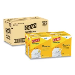 Glad Tall Kitchen Drawstring Trash Bags, 13 Gal, 0.72 Mil, 24" X 27.38", Gray, 100 Bags/Box, 4 Boxes/Carton