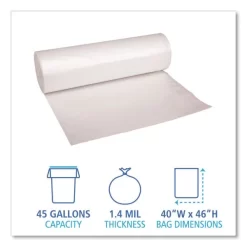 Boardwalk Recycled Low-Density Polyethylene Can Liners, 45 Gal, 1.4 Mil, 40" X 46", Clear, 10 Bags/Roll, 10 Rolls/Carton -Professional cleaning tool store 845776e5d3d512de5045e62a08e8364de4