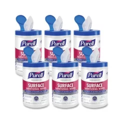 PURELL Foodservice Surface Sanitizing Wipes, 1-Ply, 10 X 7, Fragrance-Free, White, 110/Canister, 6 Canisters/Carton