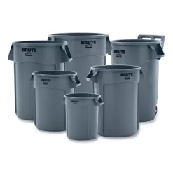 Rubbermaid Commercial Vented Round Brute Container, 55 Gal, Plastic, Gray -Professional cleaning tool store 89c2c7d3311a519e79838eb848f5dc5626