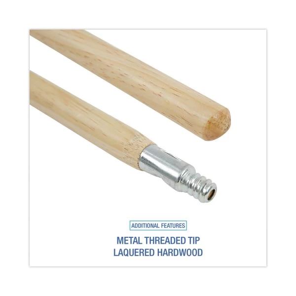 Boardwalk Metal Tip Threaded Hardwood Broom Handle, 1.13" Dia X 60", Natural 2 Boardwalk Metal Tip Threaded Hardwood Broom Handle, 1.13" Dia X 60", Natural - Image 2