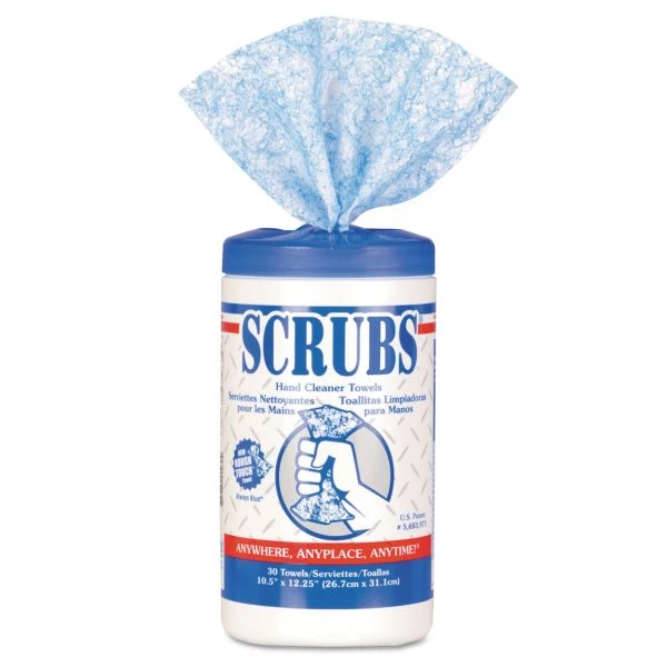 SCRUBS Hand Cleaner Towels, 1-Ply, 10 X 12, Citrus, Blue/White, 30/Canister 1 SCRUBS Hand Cleaner Towels, 1-Ply, 10 X 12, Citrus, Blue/White, 30/Canister