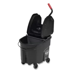Rubbermaid Commercial WaveBrake 2.0 Bucket/Wringer Combos, Down-Press, 35 Qt, Plastic, Black