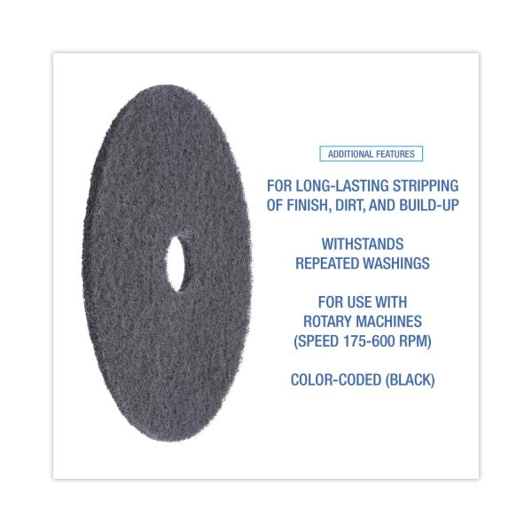 Boardwalk High-Performance Standard Floor Pads, 20" Diameter, Black, 5/Carton 4 Boardwalk High-Performance Standard Floor Pads, 20" Diameter, Black, 5/Carton - Image 4