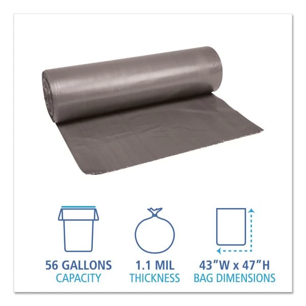 Boardwalk Low-Density Waste Can Liners, 56 Gal, 1.1 Mil, 43" X 47", Gray, 20 Bags/Roll, 5 Rolls/Carton 3 Boardwalk Low-Density Waste Can Liners, 56 Gal, 1.1 Mil, 43" X 47", Gray, 20 Bags/Roll, 5 Rolls/Carton - Image 3