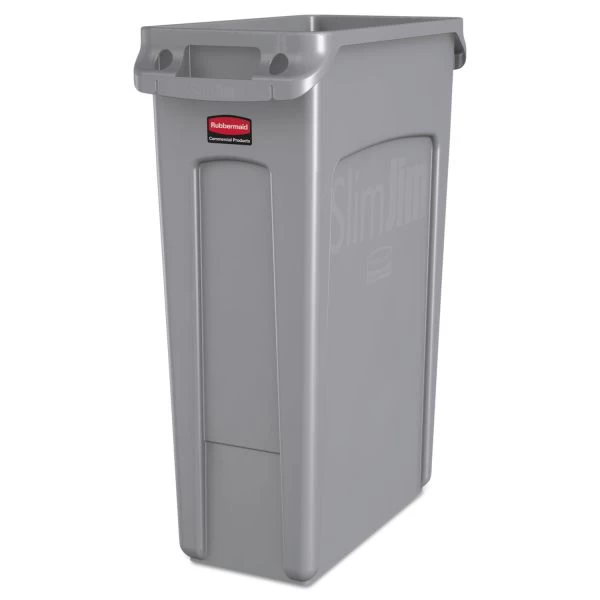 Rubbermaid Commercial Slim Jim With Venting Channels, 23 Gal, Plastic, Gray 1 Rubbermaid Commercial Slim Jim With Venting Channels, 23 Gal, Plastic, Gray