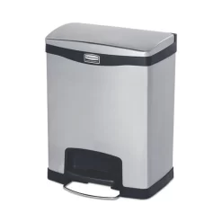 Rubbermaid Commercial Slim Jim Stainless Steel Step-On Container, Front Step Style, 8 Gal, Stainless Steel, Black
