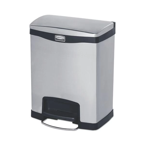 Rubbermaid Commercial Slim Jim Stainless Steel Step-On Container, Front Step Style, 8 Gal, Stainless Steel, Black 1 Rubbermaid Commercial Slim Jim Stainless Steel Step-On Container, Front Step Style, 8 Gal, Stainless Steel, Black