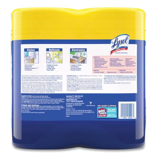 LYSOL Brand Disinfecting Wipes, 1-Ply, 7 X 7.25, Lemon And Lime Blossom, White, 80 Wipes/Canister, 2 Canisters/Pack, 3 Packs/Carton 6 LYSOL Brand Disinfecting Wipes, 1-Ply, 7 X 7.25, Lemon And Lime Blossom, White, 80 Wipes/Canister, 2 Canisters/Pack, 3 Packs/Carton - Image 6