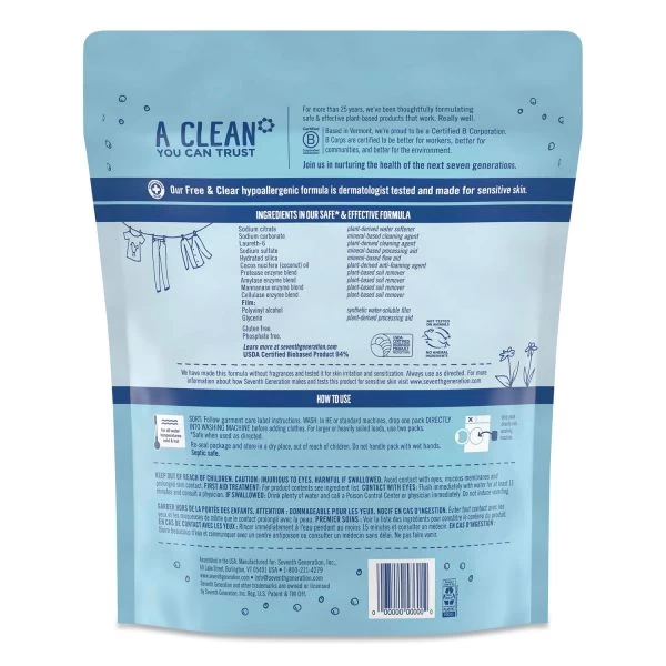 Seventh Generation Natural Laundry Detergent Packs, Powder, Unscented, 45 Packets/Pack, 8/Carton 6 Seventh Generation Natural Laundry Detergent Packs, Powder, Unscented, 45 Packets/Pack, 8/Carton - Image 6