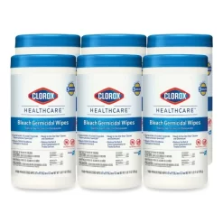 Clorox Healthcare Bleach Germicidal Wipes, 1-Ply, 6 X 5, Unscented, White, 150/Canister, 6 Canisters/Carton
