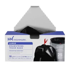 Highmark Large Drawstring Trash Bags, 30 Gallon, Black, Box Of 25 -Professional cleaning tool store a308dd963c5a2076444b6d76014d4ff401