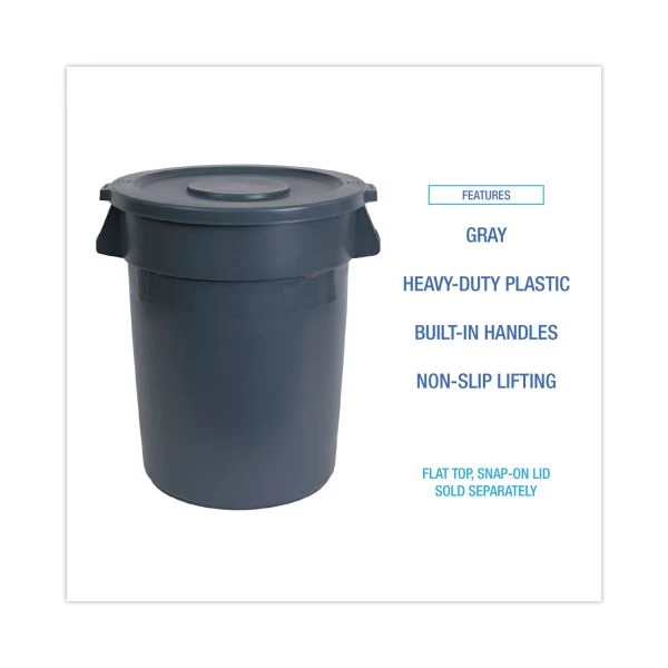 Boardwalk Round Waste Receptacle, 44 Gal, Plastic, Gray 5 Boardwalk Round Waste Receptacle, 44 Gal, Plastic, Gray - Image 5