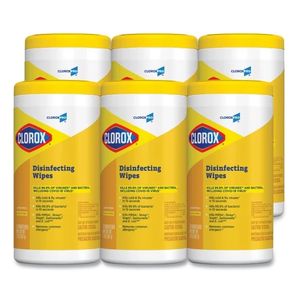 Clorox Disinfecting Wipes, 1-Ply, 7 X 8, Lemon Fresh, White, 75/Canister, 6/Carton 1 Clorox Disinfecting Wipes, 1-Ply, 7 X 8, Lemon Fresh, White, 75/Canister, 6/Carton