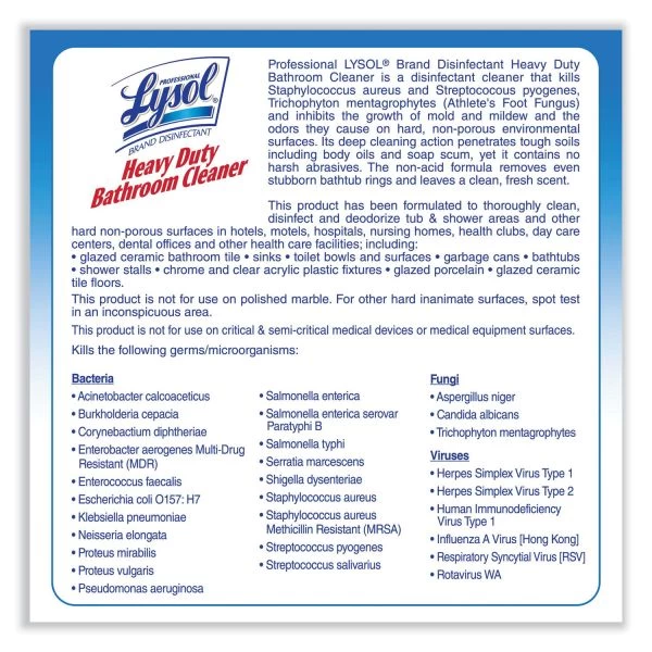 Professional LYSOL Brand Disinfectant Heavy-Duty Bathroom Cleaner Concentrate, Lime, 1 Gal Bottle 6 Professional LYSOL Brand Disinfectant Heavy-Duty Bathroom Cleaner Concentrate, Lime, 1 Gal Bottle - Image 6