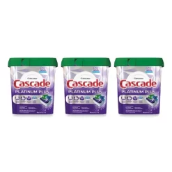 Cascade Platinum Plus ActionPacs Dishwasher Detergent Pods, Fresh Scent, 28.4 Oz Tub, 52/Tub, 3 Tubs/Carton