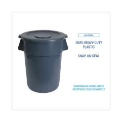 Boardwalk Lids For 32 Gal Waste Receptacle, Flat-Top, Round, Plastic, Gray -Professional cleaning tool store abc9680a03b30c45bbf558183ce5067814