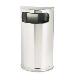 Rubbermaid Commercial European And Metallic Series Half-Round Waste Receptacle, 9 Gal, Steel, Satin Stainless