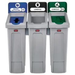 Rubbermaid Commercial Slim Jim Recycling Station Kit, 3-Stream Landfill/Mixed Recycling, 69 Gal, Plastic, Blue/Gray/Green 14 Rubbermaid Commercial Slim Jim Recycling Station Kit, 3-Stream Landfill/Mixed Recycling, 69 Gal, Plastic, Blue/Gray/Green -Professional cleaning tool store ae3f5c527ddd30f95f7f4be694aff13fda
