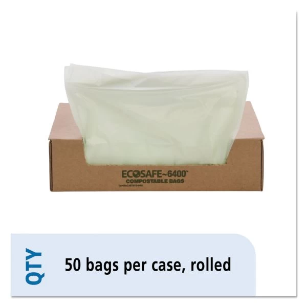 Stout By Envision EcoSafe-6400 Bags, 32 Gal, 0.85 Mil, 33" X 48", Green, 50/Box 1 Stout By Envision EcoSafe-6400 Bags, 32 Gal, 0.85 Mil, 33" X 48", Green, 50/Box