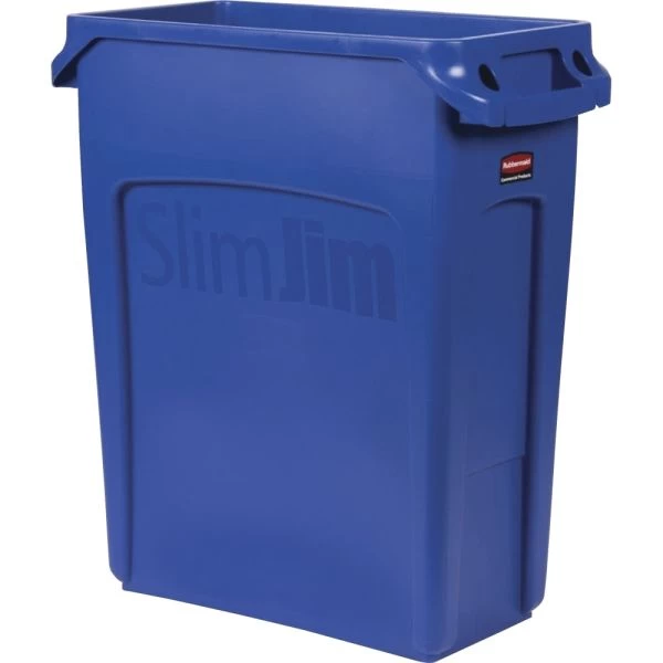 Rubbermaid Commercial Slim Jim W/Handles, Rectangular, Plastic, 15.9 Gal, Blue 4 Rubbermaid Commercial Slim Jim W/Handles, Rectangular, Plastic, 15.9 Gal, Blue - Image 4