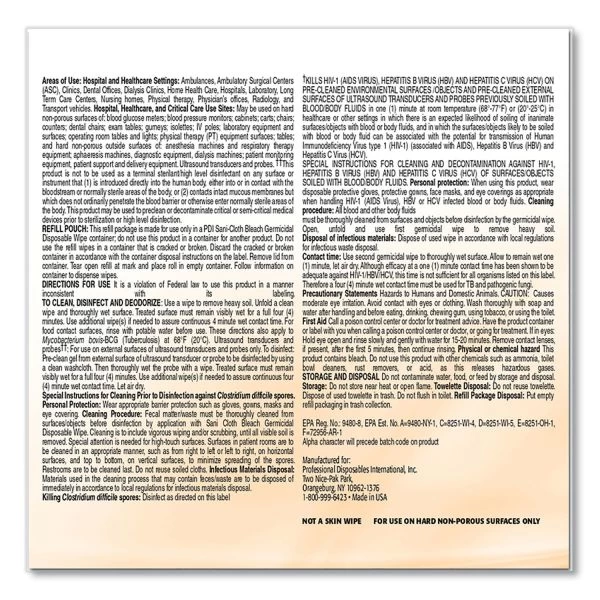 Sani Professional Sani-Cloth Bleach Germicidal Disposable Wipe Refill, 1-Ply, 7.5 X 15, Unscented, White, 160/Bag, 2 Bags/Carton 3 Sani Professional Sani-Cloth Bleach Germicidal Disposable Wipe Refill, 1-Ply, 7.5 X 15, Unscented, White, 160/Bag, 2 Bags/Carton - Image 3