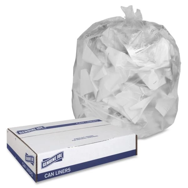Genuine Joe 33 Gallon Trash Bags, Clear, High-Density, 9 Micron Thickness, 500/Carton 2 Genuine Joe 33 Gallon Trash Bags, Clear, High-Density, 9 Micron Thickness, 500/Carton - Image 2