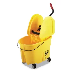 Rubbermaid Commercial WaveBrake 2.0 Bucket/Wringer Combos, Down-Press, 35 Qt, Plastic, Yellow