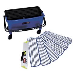 Rubbermaid Commercial Microfiber Floor Finishing System, 3 Gal, Blue/Black/White