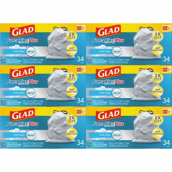 Glad ForceFlexPlus Tall Kitchen Drawstring Trash Bags 1 Glad ForceFlexPlus Tall Kitchen Drawstring Trash Bags