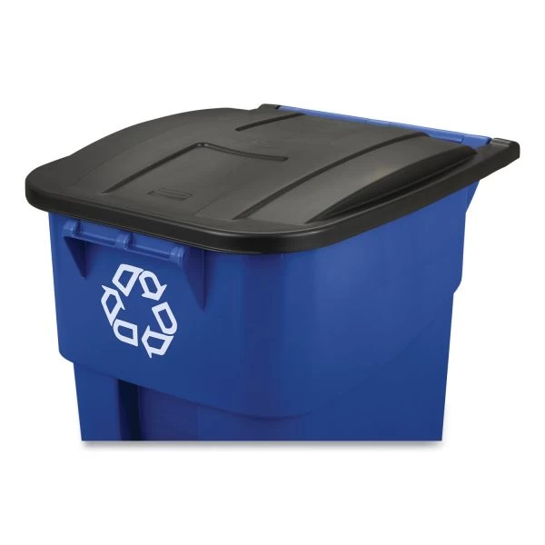 Rubbermaid Commercial Square Brute Recycling Rollout Container, 50 Gal, Plastic, Blue 2 Rubbermaid Commercial Square Brute Recycling Rollout Container, 50 Gal, Plastic, Blue - Image 2