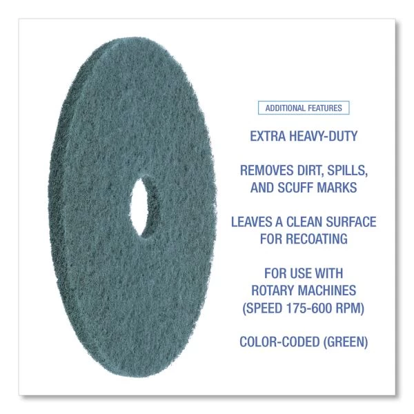 Boardwalk Standard Heavy-Duty Scrubbing Floor Pads, 17" Diameter, Green, 5/Carton 3 Boardwalk Standard Heavy-Duty Scrubbing Floor Pads, 17" Diameter, Green, 5/Carton - Image 3