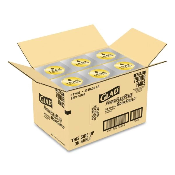 Glad 13-gal ForceFlexPlus Drawstring Bags, White, Large Size, 13 Gallons, 40/Box, 6/Carton 5 Glad 13-gal ForceFlexPlus Drawstring Bags, White, Large Size, 13 Gallons, 40/Box, 6/Carton - Image 5