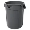 Rubbermaid Commercial Vented Round Brute Container, 32 Gal, Plastic, Gray
